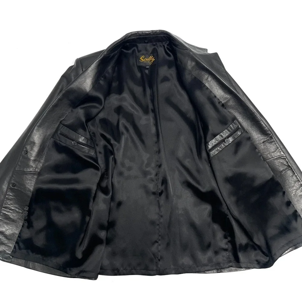 Sportcoat Blazer Western Scully Mens 44 Soft Lambskin Leather Jacket Yokes Black